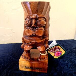 Hand Carved Wood KU Tiki; Hawaiian Traditional / Souvenir Folk Art; 7 1/2" Tall